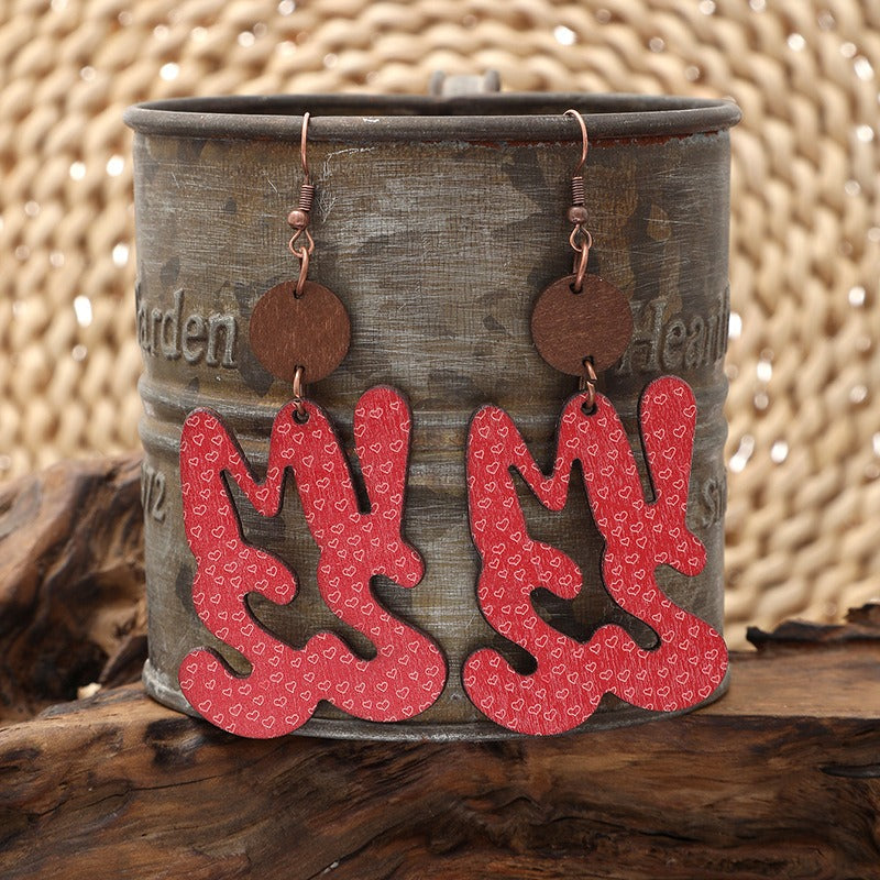 Wholesale Valentine's Day English Letter MISS Miss Pattern Wooden Earrings